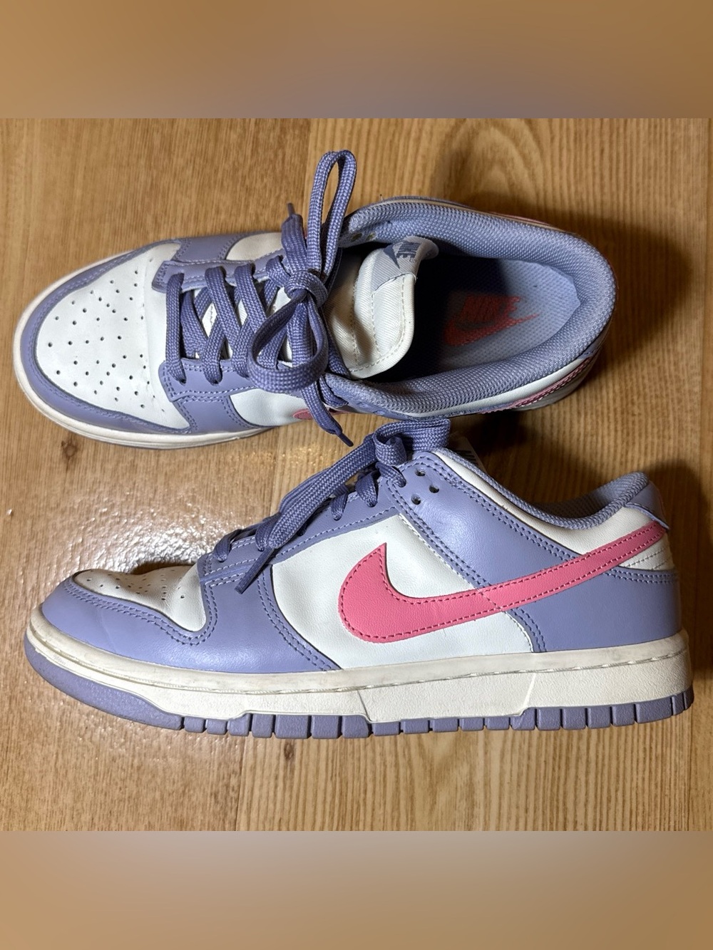 Nike Dunk Low-Top Sneakers in Lavender, White & Pink womens 8